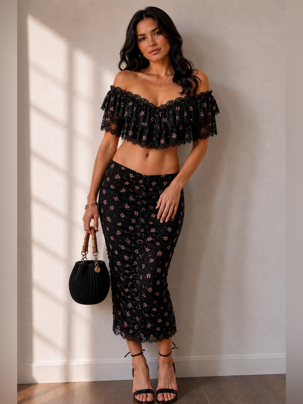 🆕 AFRM | Noha Off-Shoulder Top & Mesh Ruched Midi Skirt